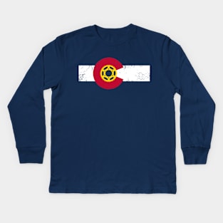 Colorado Flag Mountain Bike Cyclist Biking Outdoors Kids Long Sleeve T-Shirt